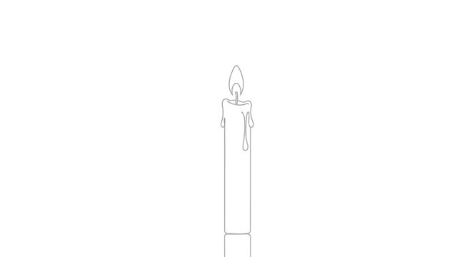 Minimalist candle illustration single lit flame on white background
