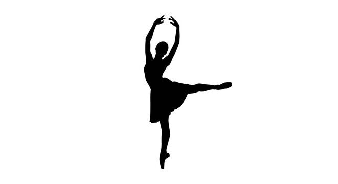 Elegant ballerina silhouette dancing on white background for design project