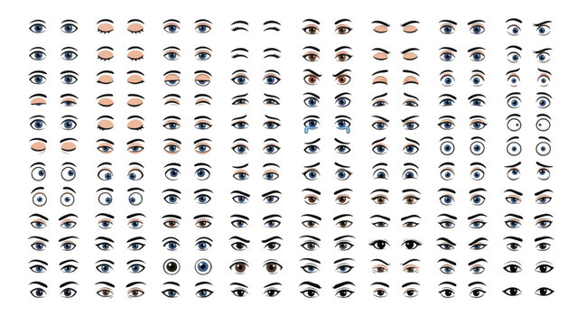 Creative Face Expression Eye Vector Collection Pack Featuring Diverse Cartoon Gaze Elements for Character Design, Animation, Illustration, and Branding