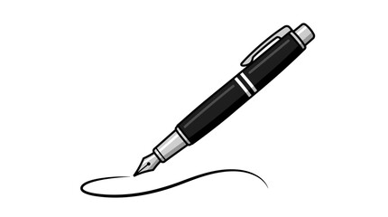Fototapeta premium Classic Black Fountain Pen Writing a Smooth Curved Line on White Background