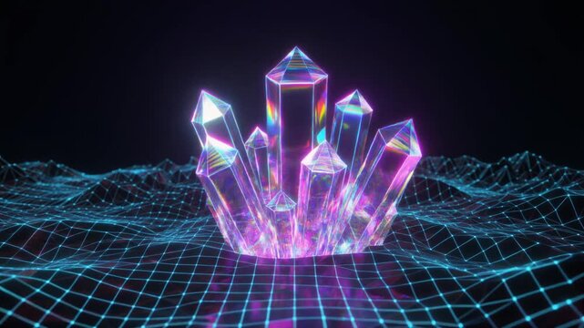 Glowing Crystal Formation on a Digital Holographic Landscape