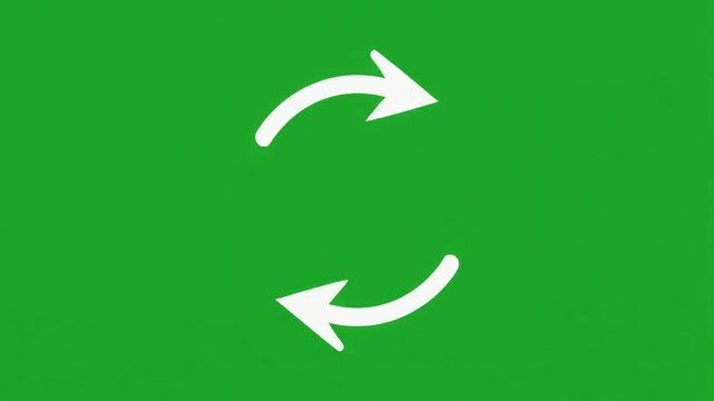 Rotating White Arrows on Green Background, Refresh Icon