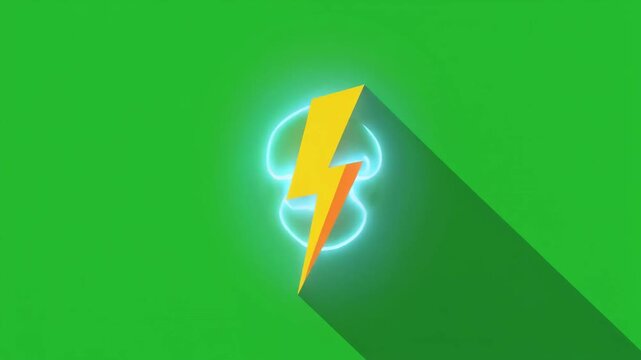 Animated Lightning Bolt Icon with Glowing Effect on Green Screen