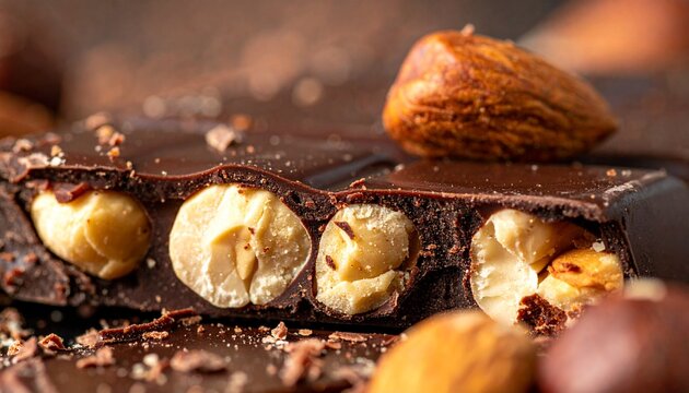 Dark Chocolate with Whole Hazelnuts Macro and Rich Gourmet Texture