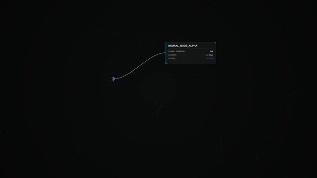 Futuristic digital interface element with data display box and connecting line on a dark background