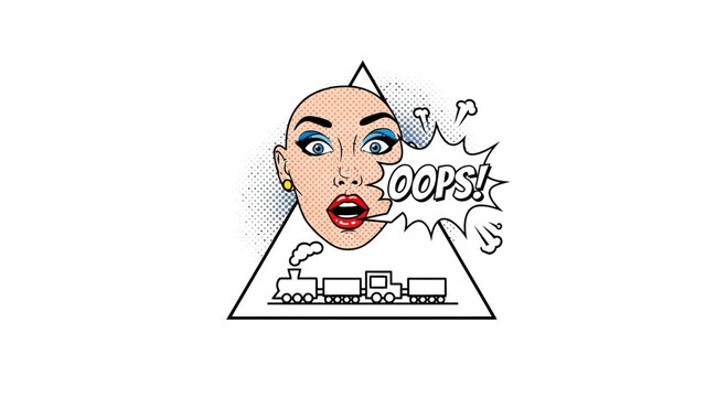 Surprised Woman's Face, Oops, Train, Pop Art Style, Comic Style, Error