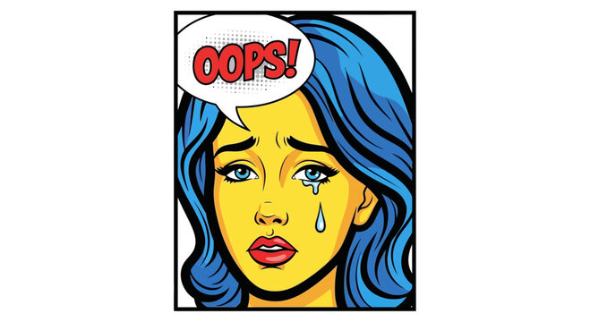Sad Woman Crying Oops Pop Art Comic Style
