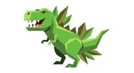 Fototapeta premium Green Dinosaur with Spikes, Cartoon Style, Vector Illustration
