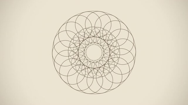 Cinematic 4K seamless loop of a glowing amber torus sacred-geometry pattern breathing in radial symmetry in rich volumetric light. Ideal for video overlay, healing. 4K UHD.