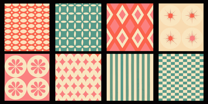 Vintage inspired geometric pattern cards colorful vector illustrations
