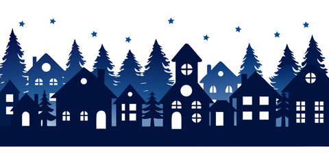 Townscape Silhouette With Trees And Stars On White Background © vim