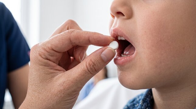 Child Taking Deworming Tablet for Parasite Prevention Program