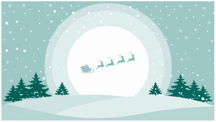 Sleigh ride with reindeer winter scene vector illustration © shova