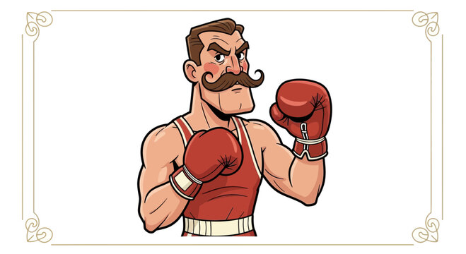 Vintage Boxer Portrait, Muscular Athlete with Moustache and Red Gloves, Ready to Fight