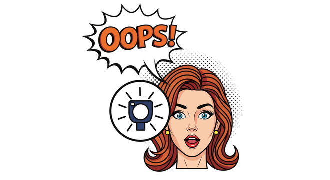 Woman's Surprise Reaction to Camera Flash, Oops Moment, Pop Art Style