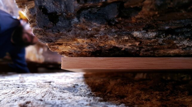 Close-up view of a wooden floorboard being lifted during home repair