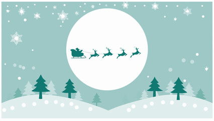 Santa claus with reindeer and fir trees teal vector illustration © babul