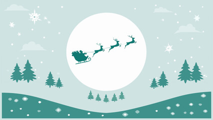 Santa claus with reindeer and trees a vector winter illustration © babul