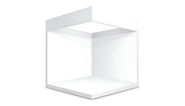 Isolated 3d white empty cube box shape with perspective view, display stage platform