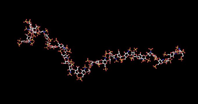 Heparin dp36, anticoagulant, 3D ball and stick macromolecule 4K spinning