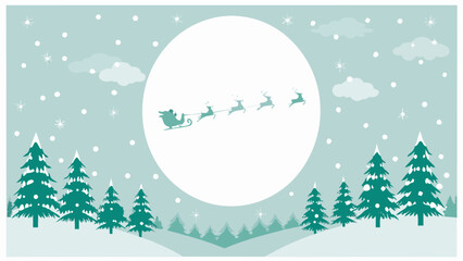 Santa claus and reindeer flying across a winter landscape illustration © tuli