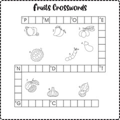 Obraz premium kids worksheet for learning fruits (crosswords)