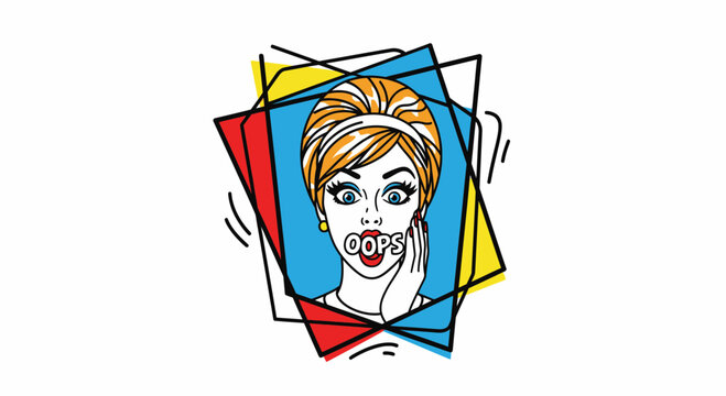 Pop Art Woman Surprise OOPS Face Expression, Retro Comic Style