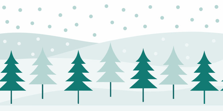 Pine trees and snowfall a flat vector illustration with a white background