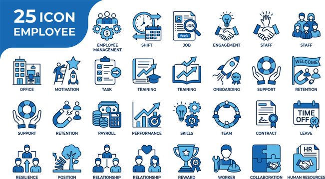 Employee management and human resources linear vector icon set for business workflow corporate recruitment and workforce training