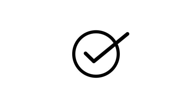 Black check mark inside a simple circle icon representing a positive approval confirmation or a correct choice for digital user interface design and web button navigation symbols
