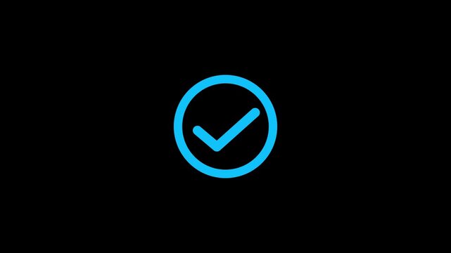 Bright blue loading circle icon with a check mark inside for web interface design and digital user experience progress indicators on a dark black background