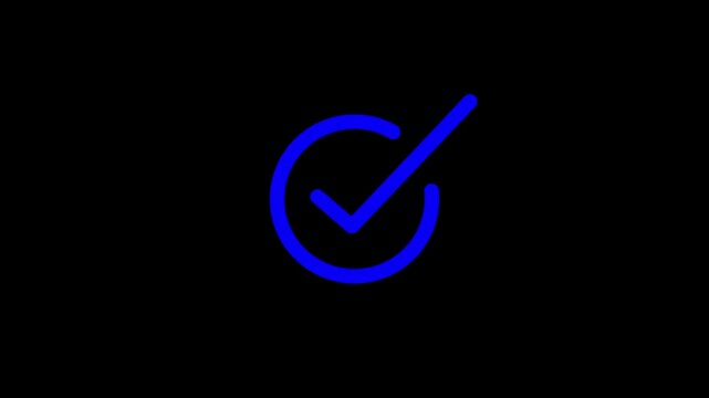 Minimal blue neon circle loading icon with a spinning hand animation on a solid black background