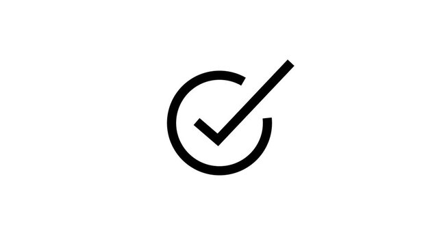 Black check mark icon inside a circle symbol representing a completed task or correct choice isolated graphic design element for web and user interface applications