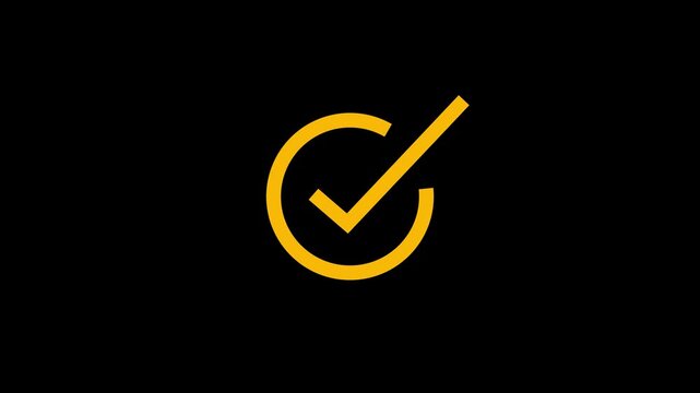 Orange check mark icon inside a circle symbol representing success and completion as a flat vector graphic design element for web and user interface applications