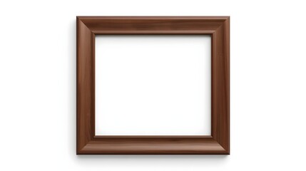 Fototapeta premium Photorealistic Empty Square Walnut Wooden Picture Frame Isolated on Pure White Background with Elegant Classic Craftsmanship and Clean Copy Space for Mockup Design