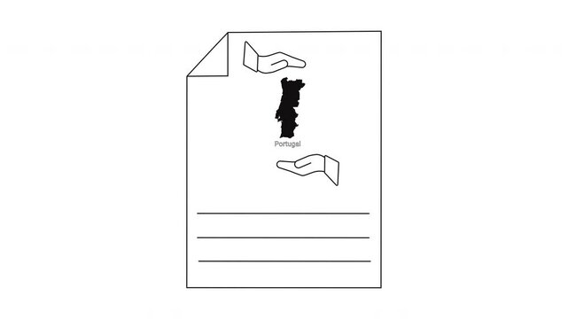 Document with Portugal Map and Hands Illustration.
