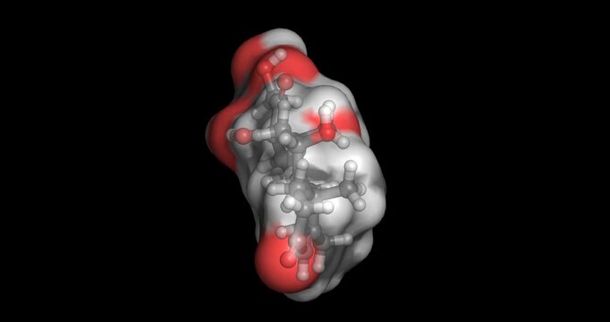 Cortisol, steroid hormone regulating stress response, 3D molecule 4K spinning