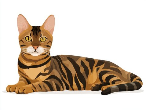 Pixel Art Bengal Cat With Striped Fur Lying Down Studio Portrait