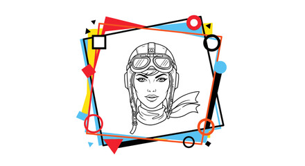 Fototapeta premium Retro Female Pilot Portrait with Geometric Frame, Vintage Aviator Style