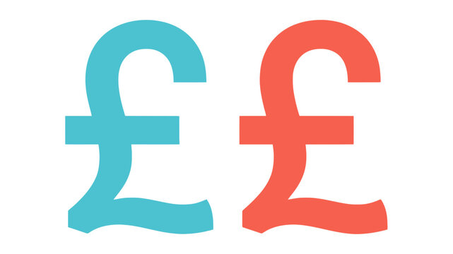 Pair of bold pound sterling currency symbols in contrasting light blue and coral red colors for financial branding and monetary value representation
