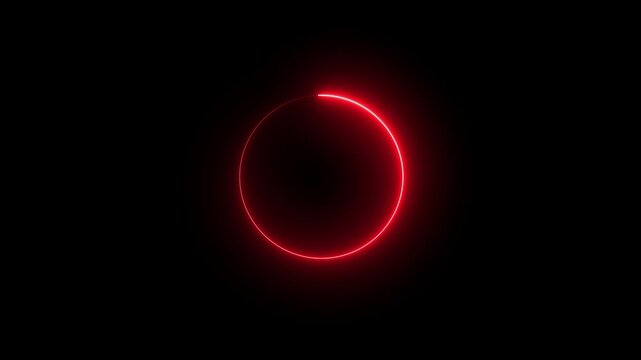 Bright glowing red neon circle frame isolated on a dark black background featuring a vibrant circular light ring design element for modern digital technology and futuristic abstract art projects