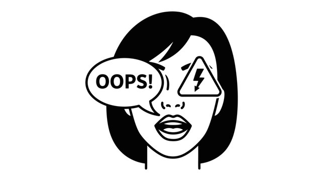 Woman's Oops Moment: Shocked Face with Electrical Hazard Symbol and Speech Bubble
