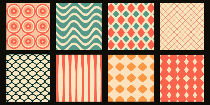 Geometric pattern cards with retro color palette vector illustration