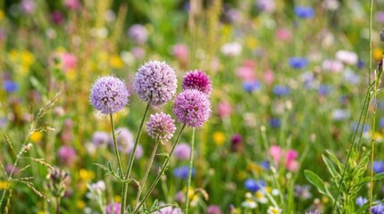 Obraz premium A vibrant wildflower meadow bursts with a multitude of colorful blooms.