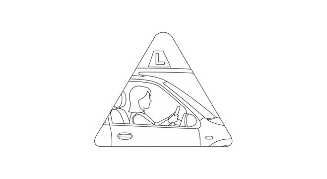 Beginner Driver Learner Car L Plate Triangle Symbol Line Art