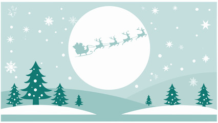Winter scene illustration with santa claus reindeer and evergreen trees © mdemamul