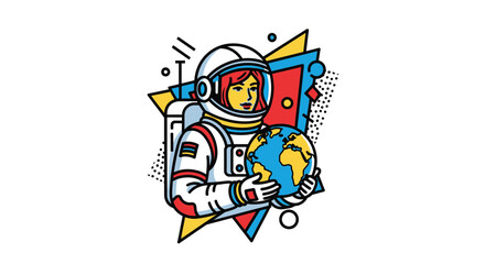 Fototapeta premium Astronaut Holding Planet Earth, Retro Style, Space Exploration, Cosmic Journey