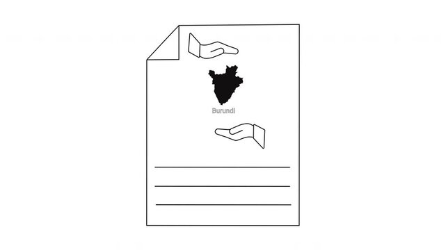 Illustration of Burundi map with hands and document lines.