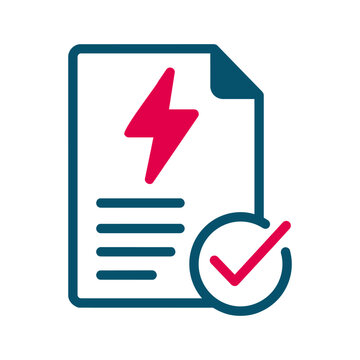 Verified electricity utility bill document icon with electricity verified document statement electric checkmark approval completion