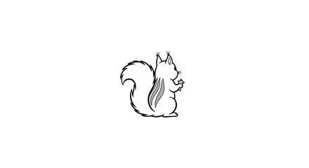 Obraz premium Cute cartoon squirrel holding a nut, simple line art illustration, white background